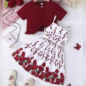 NWT Girls Wine and White Floral Dress with Cardigan